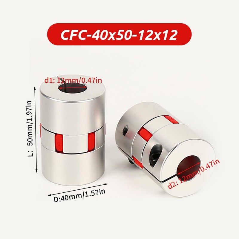 BORDSTRACT 12mm to 12mm Plum Flexible Shaft Coupling, Diameter 40mm Length 50mm Aluminium Motor Connector Flexible Spider Coupler for 3D Printer CNC Machine Servo Stepped Motor - Image 2